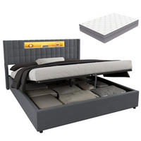 POLSTERBETT 180×200 mit Matratze, Hydraulische Bettkasten und LED Beleuchtung in Grau, Samtbezug - Grau, Holzwerkstoff/Textil (180/200cm) - STILVORA