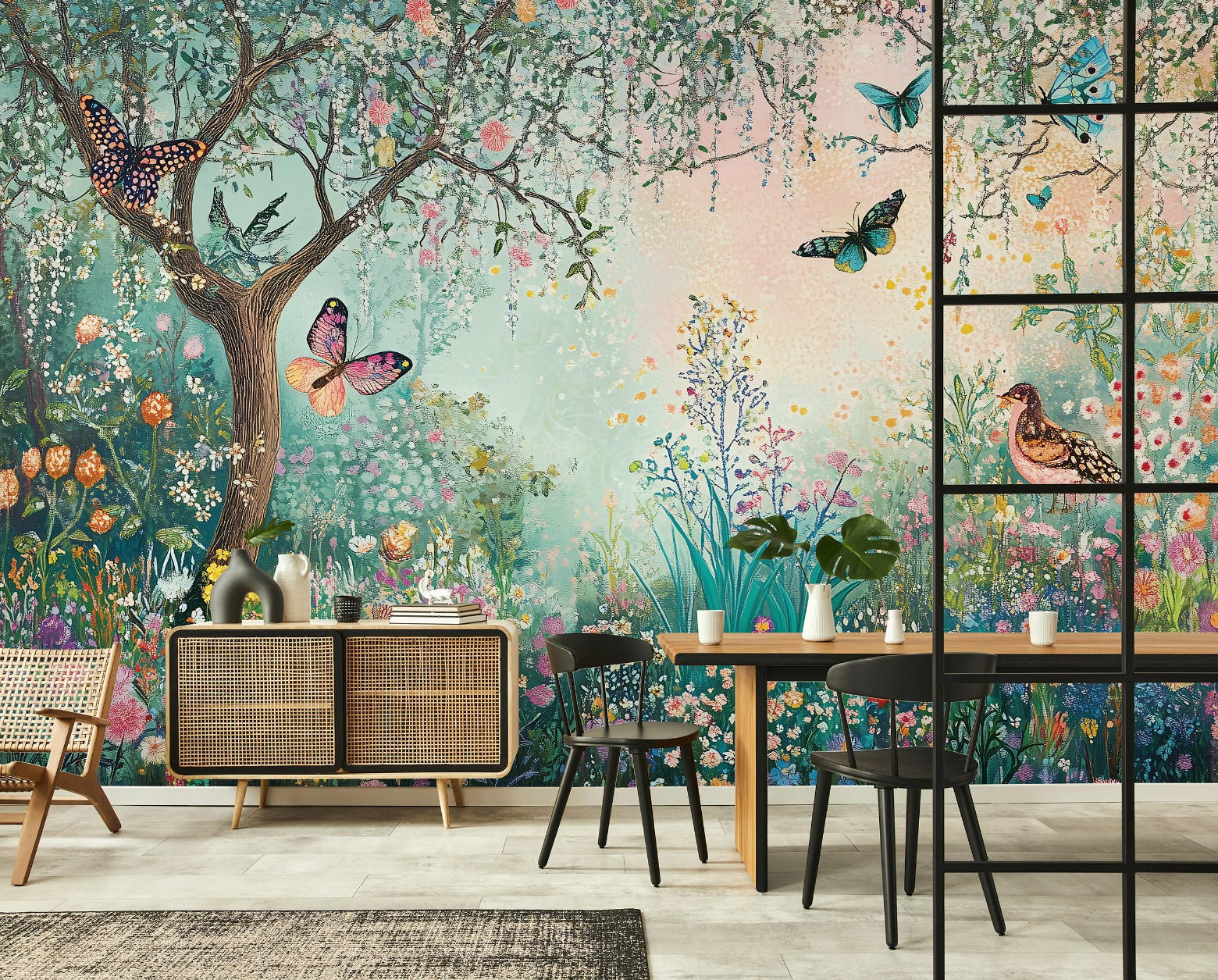 FOTOTAPETE Kinderzimmer Wald Tiere Kindertapete 350x250 - Grün, Papier (350/250cm) - Wallarena