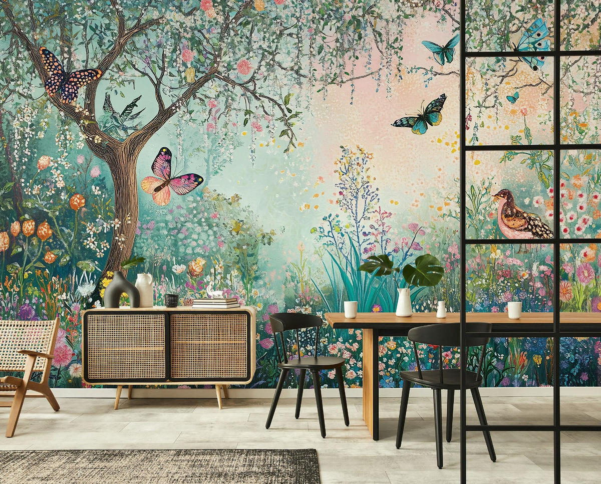 FOTOTAPETE Kinderzimmer Wald Tiere Kindertapete 400x280 - Grün, Papier (400/280cm) - Wallarena