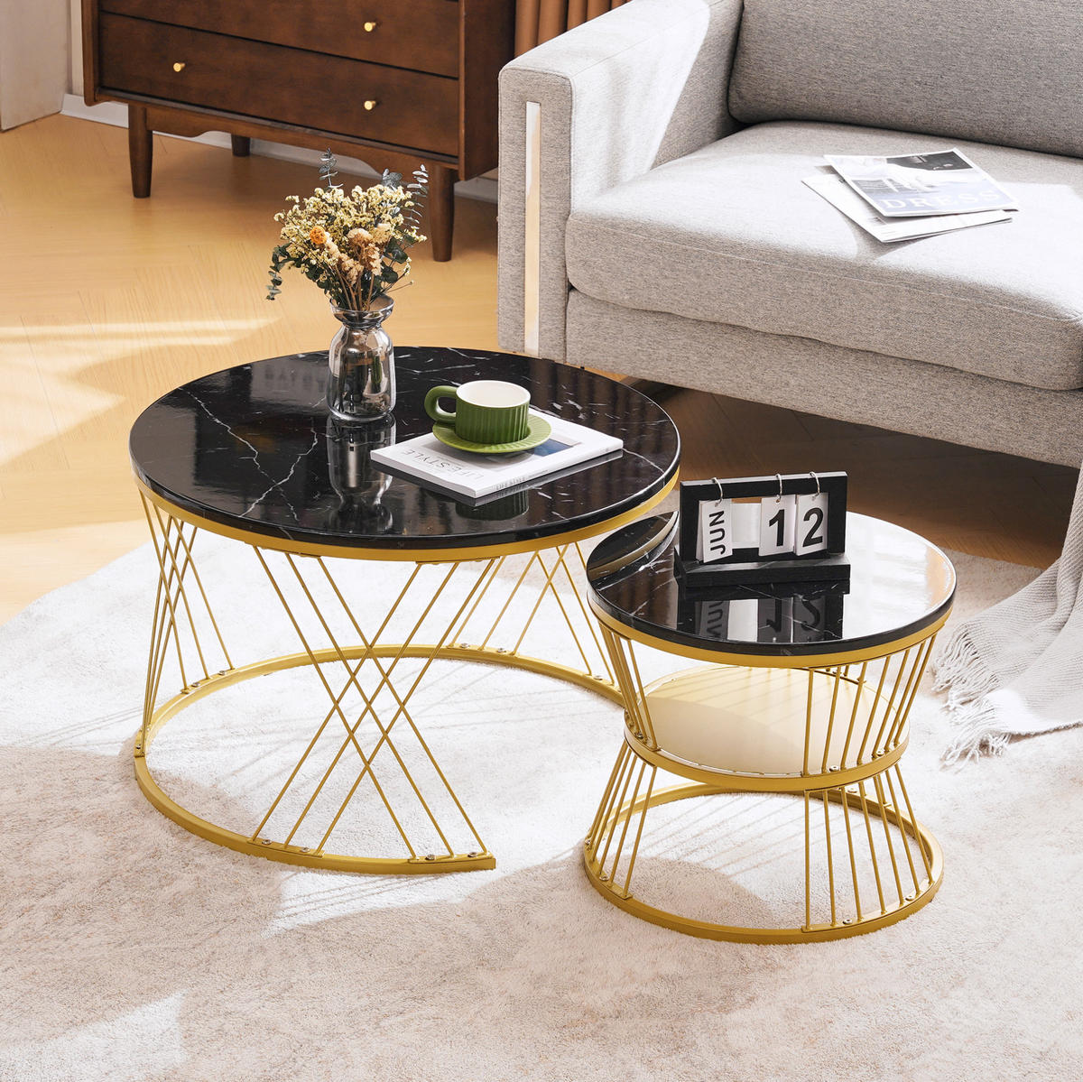 COUCHTISCH 70/45 cm schwarz aus MDF mit Marmormuster - Schwarz, Holzwerkstoff (70/70/45cm) - OKMYHOME