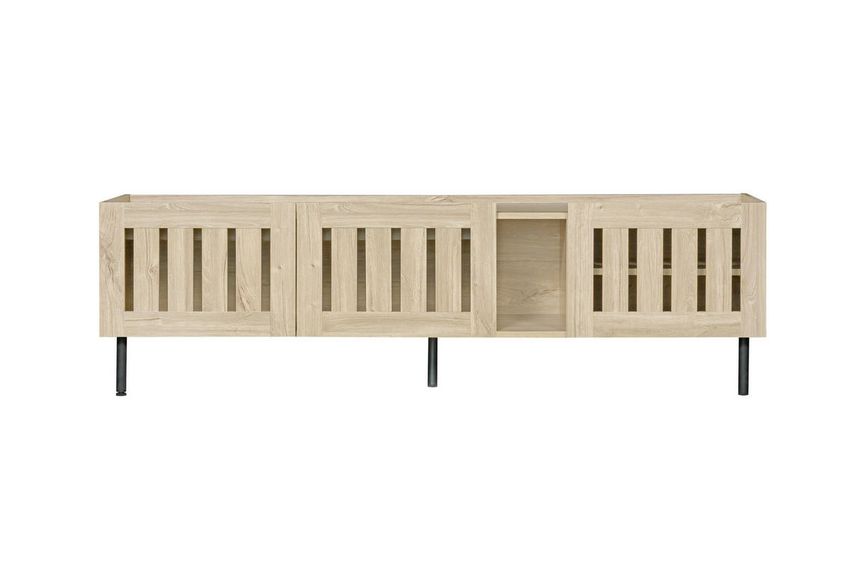 TV-LOWBOARD aus MDF 160x40x47 cm Natur mit Kabeldurchführung und Lamellentüren - Hellbraun, Holzwerkstoff (160/47/40cm) - Modfu