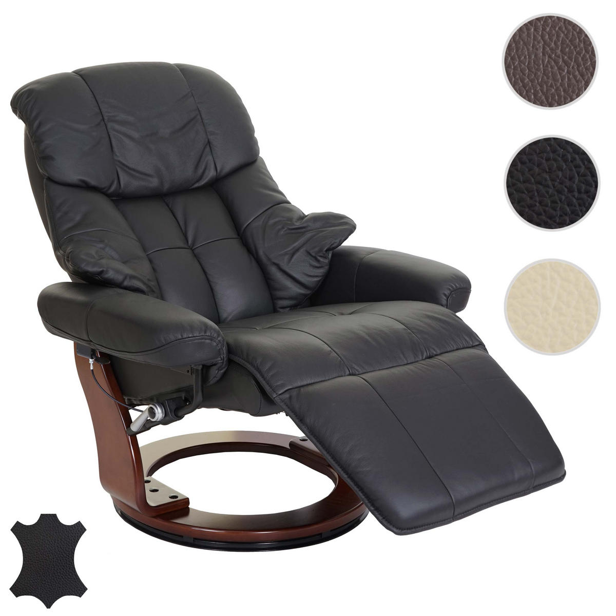 RELAXSESSEL 2 Schwarz - Schwarz, Leder (90/105/82cm) - MCA