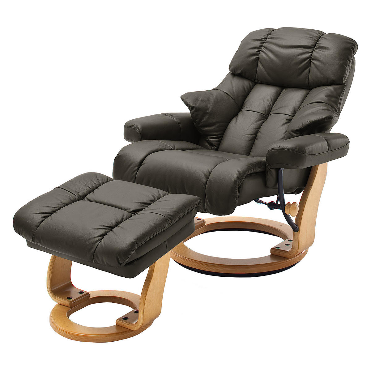 RELAXSESSEL - 2-teilig - Holzwerkstoff / Echtleder / Kunstleder - Schlammfarben, Leder/Birkenholz (90/104/91cm) - home24