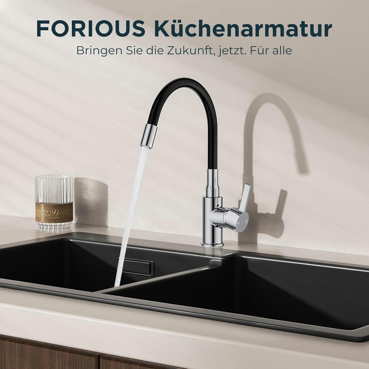 KÜCHENARMATUR mit flexiblem Schlauch polierter Chrom - Multicolor, Metall (21.9/21.8/34.8cm)