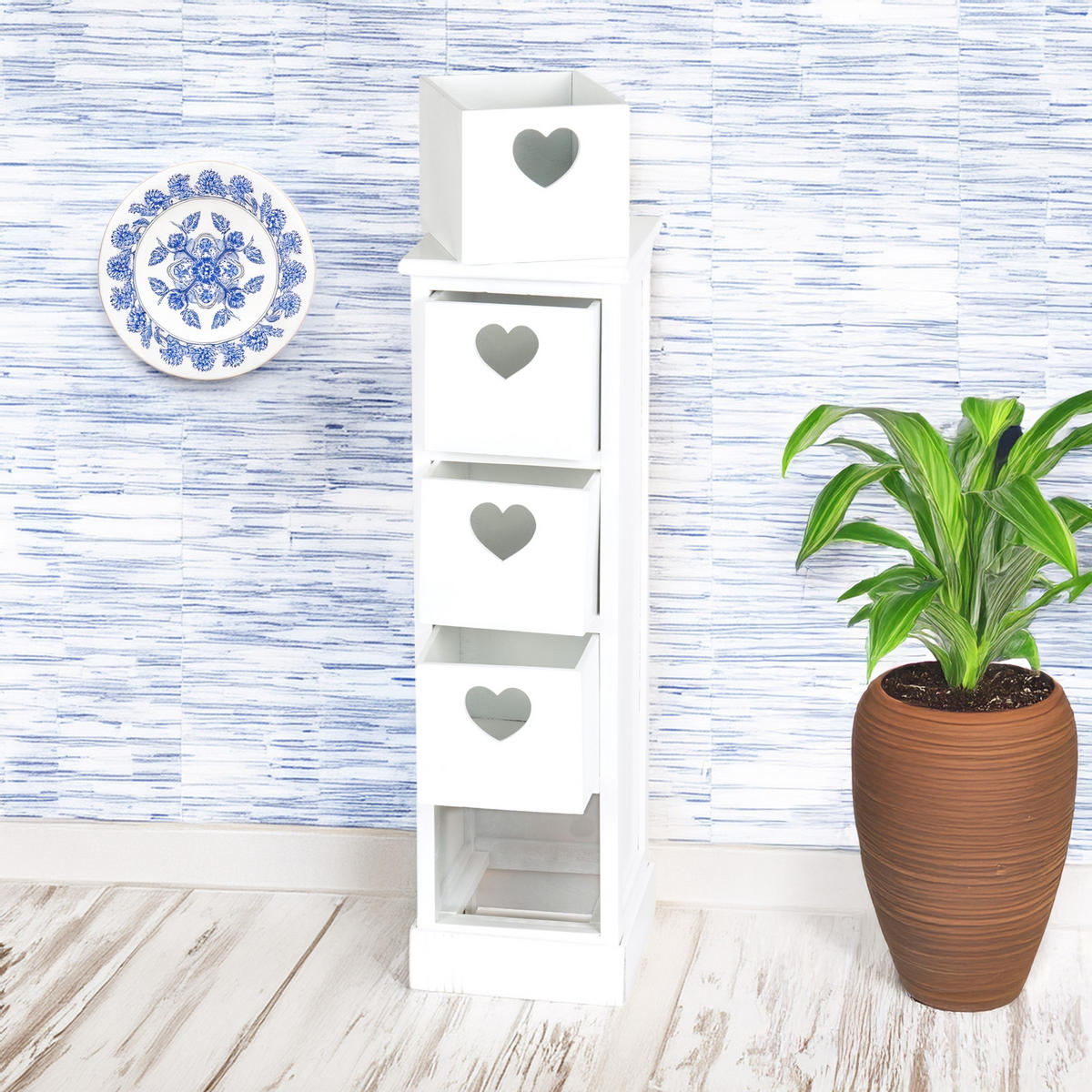 SCHRANK Heart mit 4 Schubladen Holz naturfarben, weiß - Weiß, Holz (24/72/21cm) - CREEDWOOD