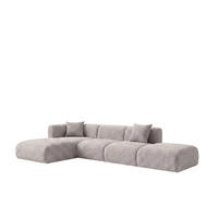 ECKSOFA L-Form mit Hocker, Chenille-Stoff Cremona, Hellgrau, Links, GRETA - Hellgrau, Holz (386/179cm) - Kaiser Möbel