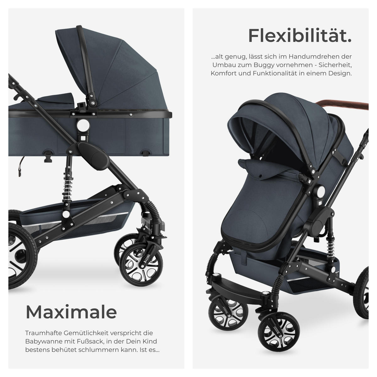 KOMBI-KINDERWAGEN Mats,für 0 bis 36 Monate geeignet, Belastbarkeit 15 kg,anthrazit - Anthrazit, Kunststoff (100/63/120cm) - tectake