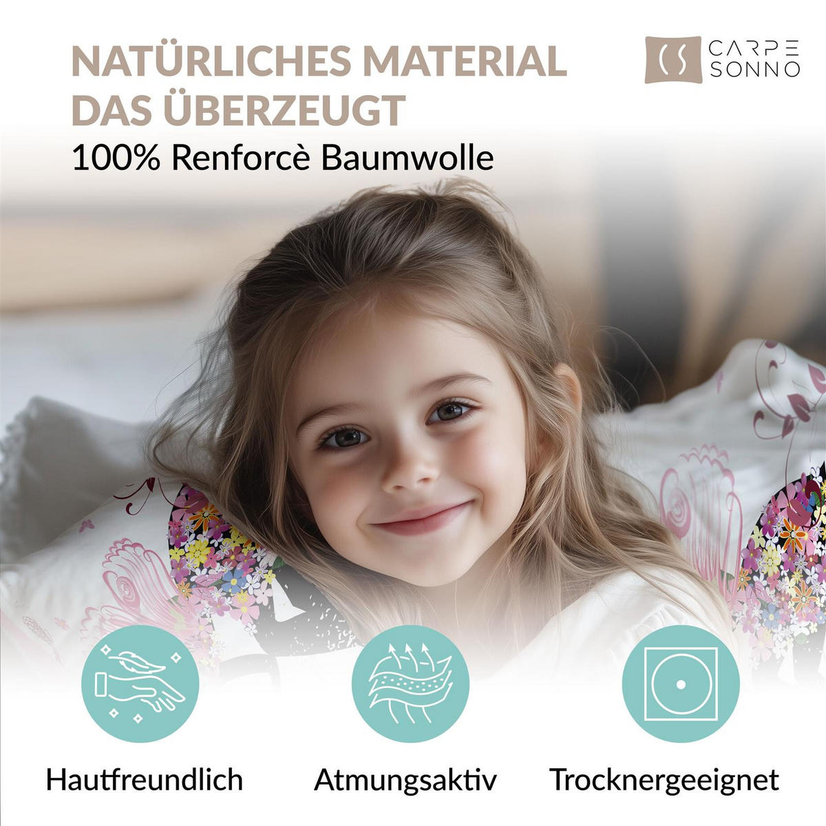 KINDERBETTWÄSCHE 135x200 cm Fee Mädchen aus 100% Baumwolle - Leuchtet um Dunkeln - Multicolor, Textil (135/200cm) - Carpe Sonno