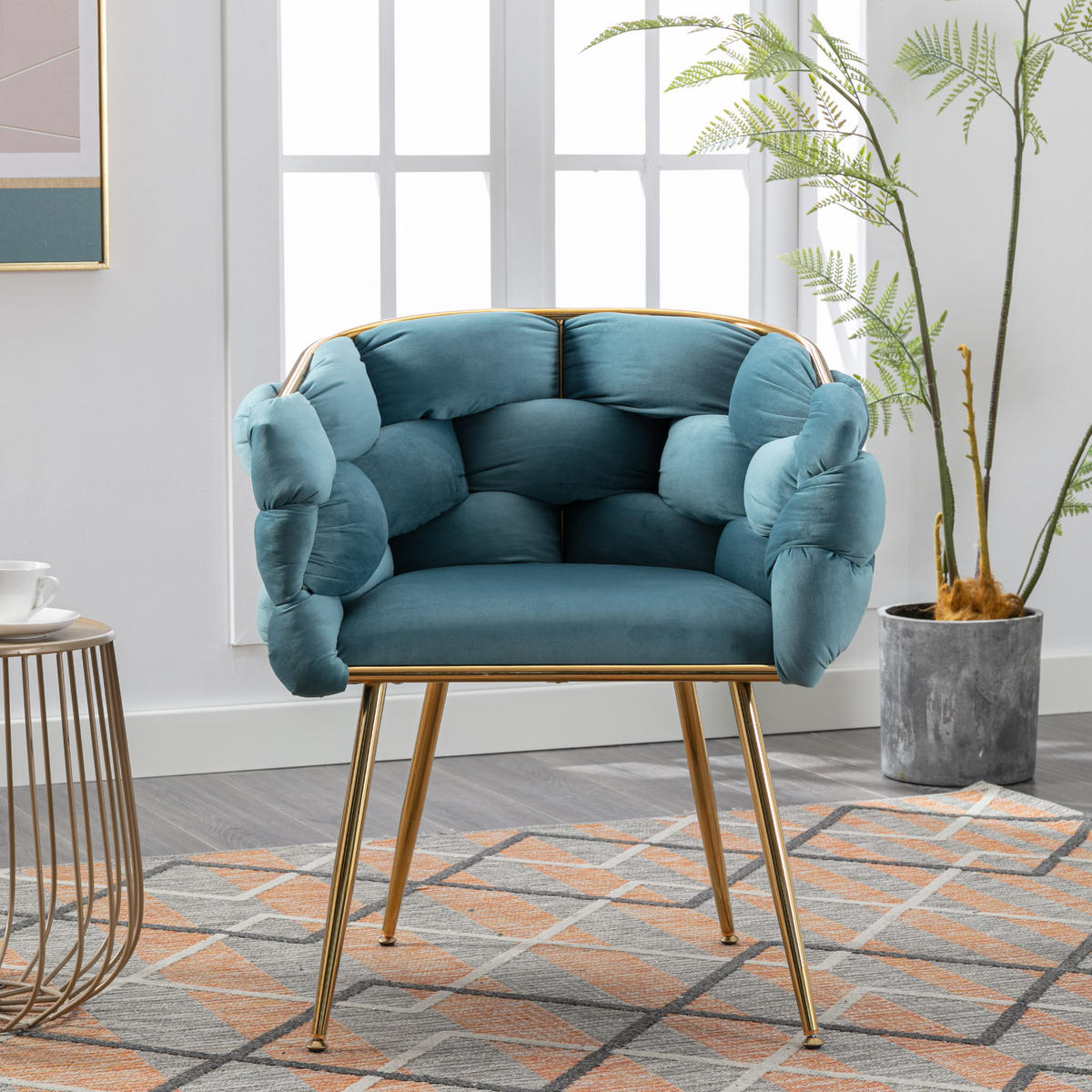 SESSEL Samt Blau mit Metallgestell für Schlafzimmer, Wohnzimmer, Esszimmer - Blau, Textil/Metall (73/75/56cm) - WISHDOR