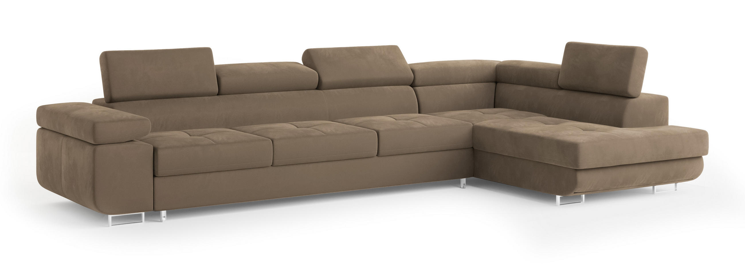 ECKSOFA VICENTE Beige Velours-Stoff mit Schlaffunktion - Beige, Holz (346/202cm) - MASSENO