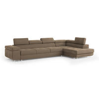 ECKSOFA VICENTE Beige Velours-Stoff mit Schlaffunktion - Beige, Holz (346/202cm) - MASSENO