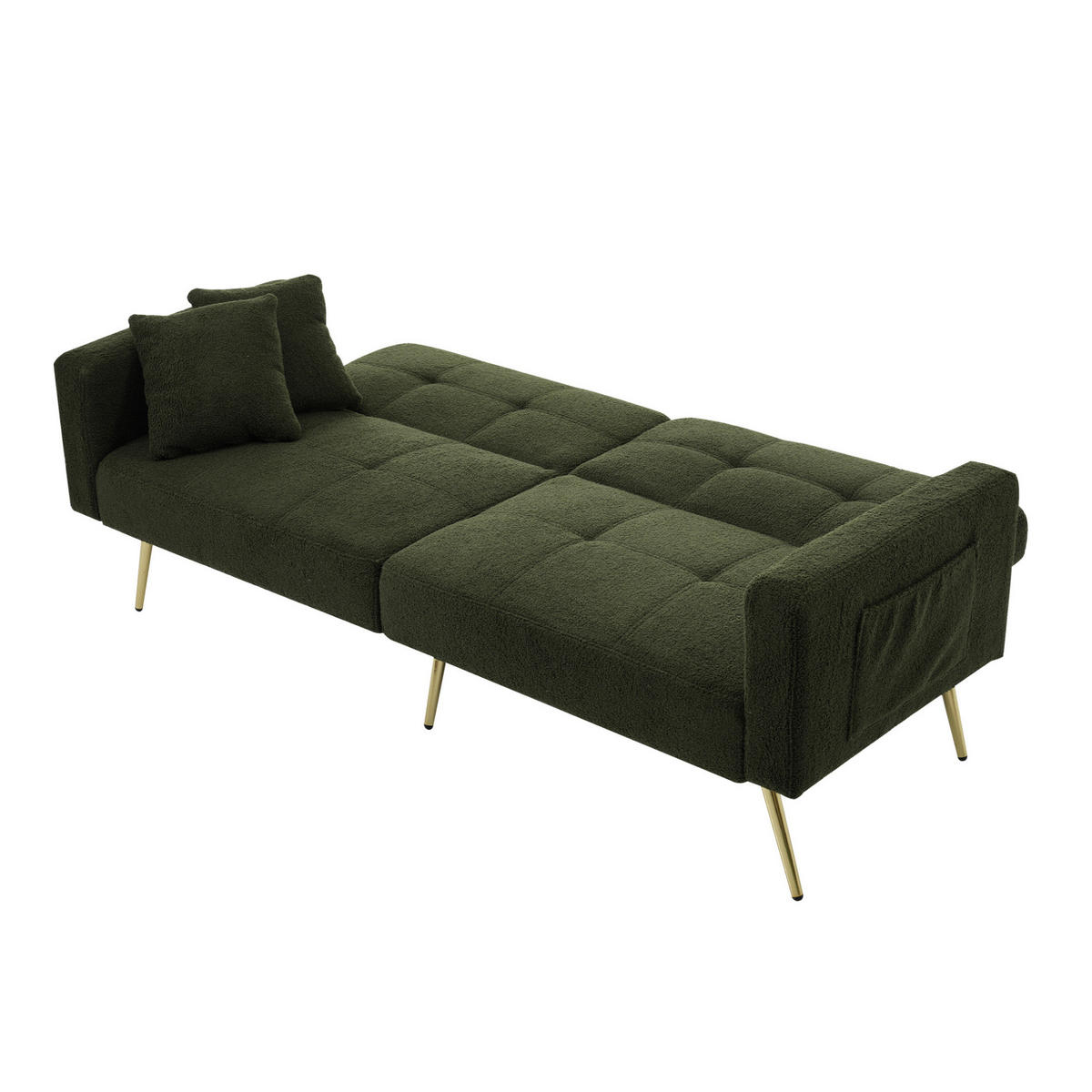 SCHLAFSOFA aus Lammwollstoff 175x64x72 cm Antikgrün mit verstellbarer Rückenlehne, Bettfunktion und Seitentaschen - Grün, Kunststoff (64/72/175cm) - Modfu