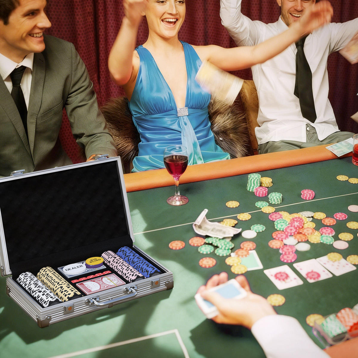 POKERCHIPS-SET DE-10860 200 Chips mit Koffer & 2 Kartendecks Silber - Silberfarben, Metall (22.5/29.5cm) - ComfortXL