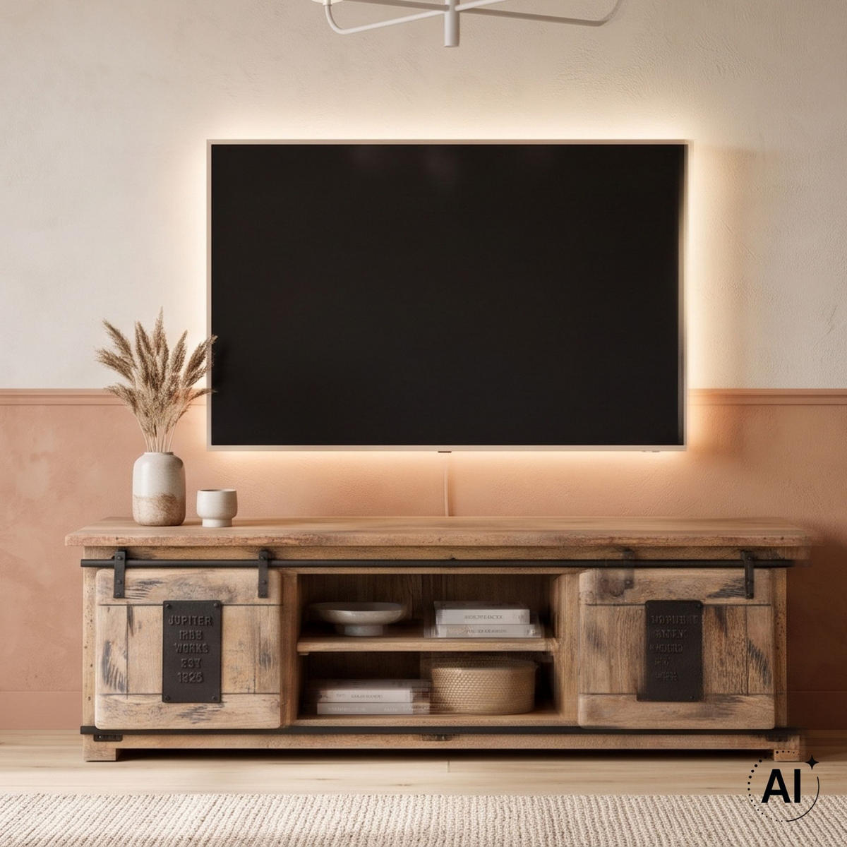 TV-ELEMENT Florenz Mango Vintage 180 x 55 x 50 cm - Schwarz/Braun, Holz (180/50/55cm) - Mr. Deko
