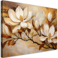 WANDBILD magnolien blumen pflanzen marmor gold - Beige, Textil (60/40cm) - Feeby