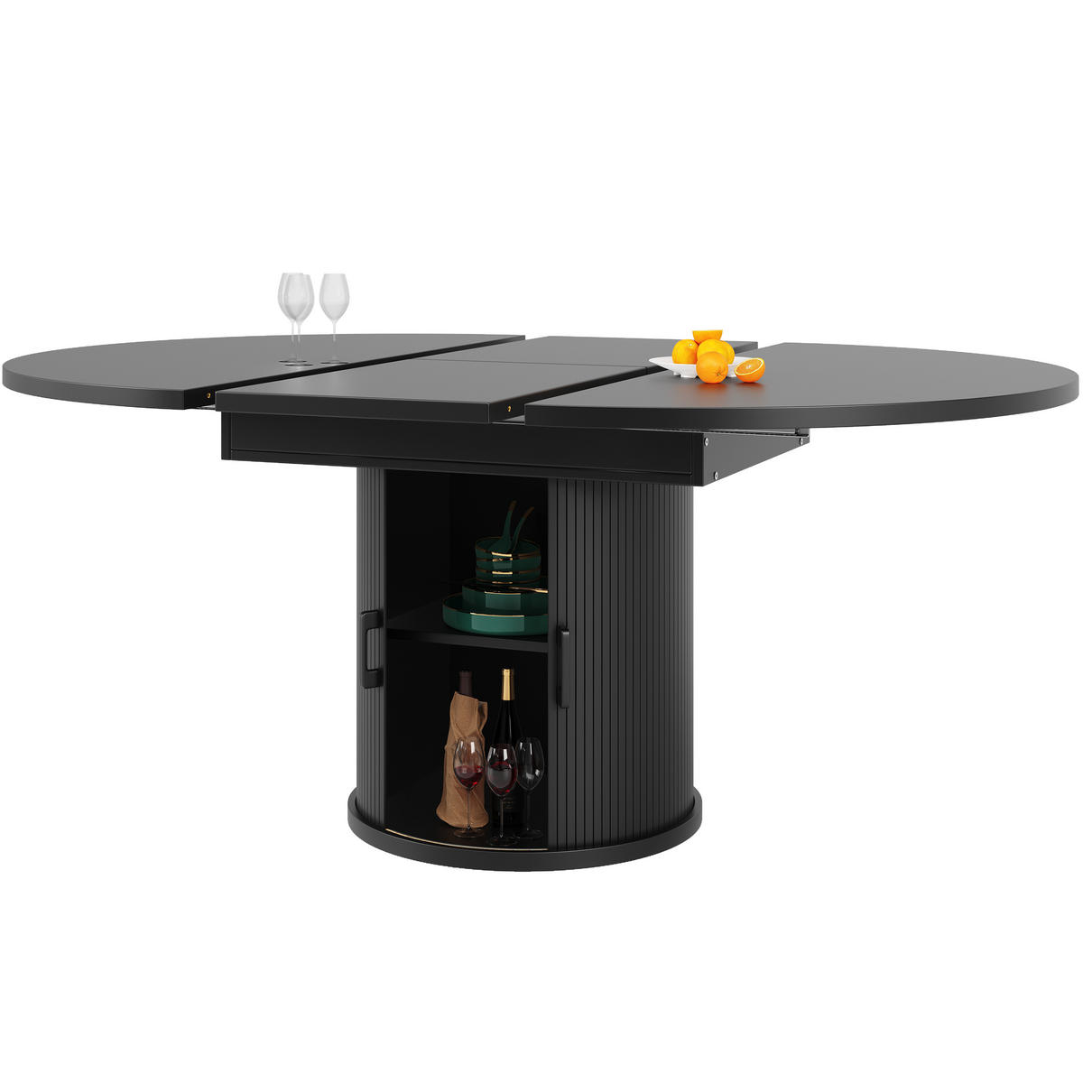 AUSZIEHTISCH 118 cm Schwarz – ausziehbar auf 158 cm mit Stauraum - Schwarz, Holzwerkstoff (118/118/76.8cm) - BEAOK