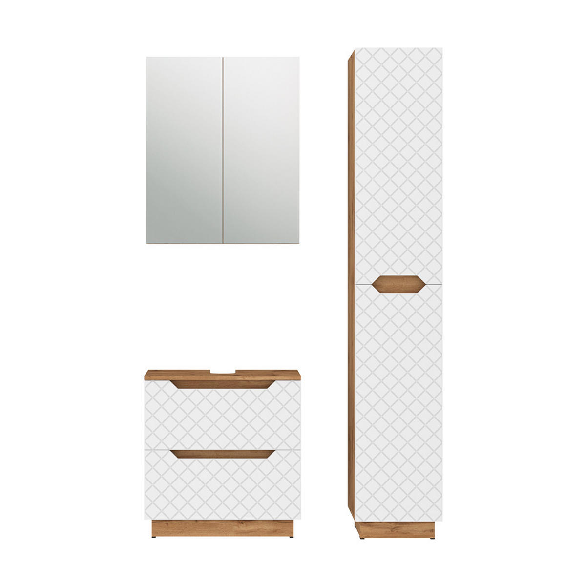 BADMÖBEL-SET Lotta Eiche/Weiß mit Kachelstruktur 3 Teile - Eichefarben/Weiß, Holzwerkstoff (59.8/62.5/32cm) - Vicco