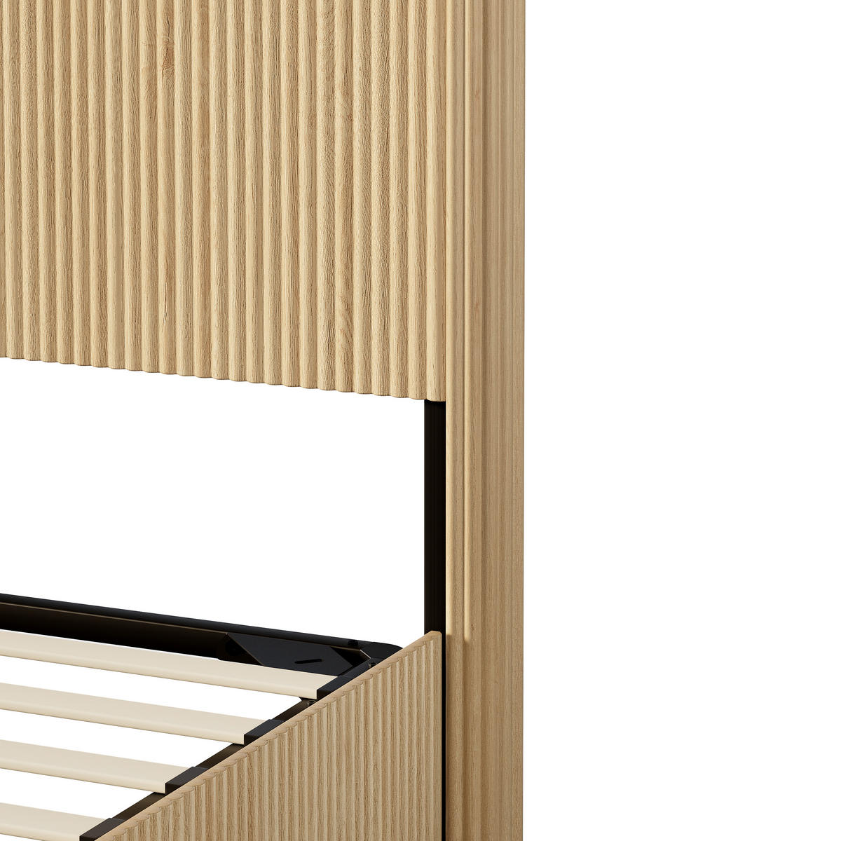 BETT mit Stauraum und Lift-System 140x200 cm Eiche - Braun, Metall (140/200cm) - Meubliv