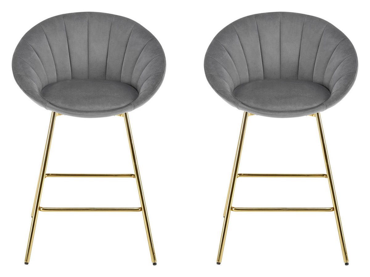 BARHOCKER-SET H112 (2 Stück) - Goldfarben/Grau, Holzwerkstoff/Textil (58/87/52cm) - MIRJAN24