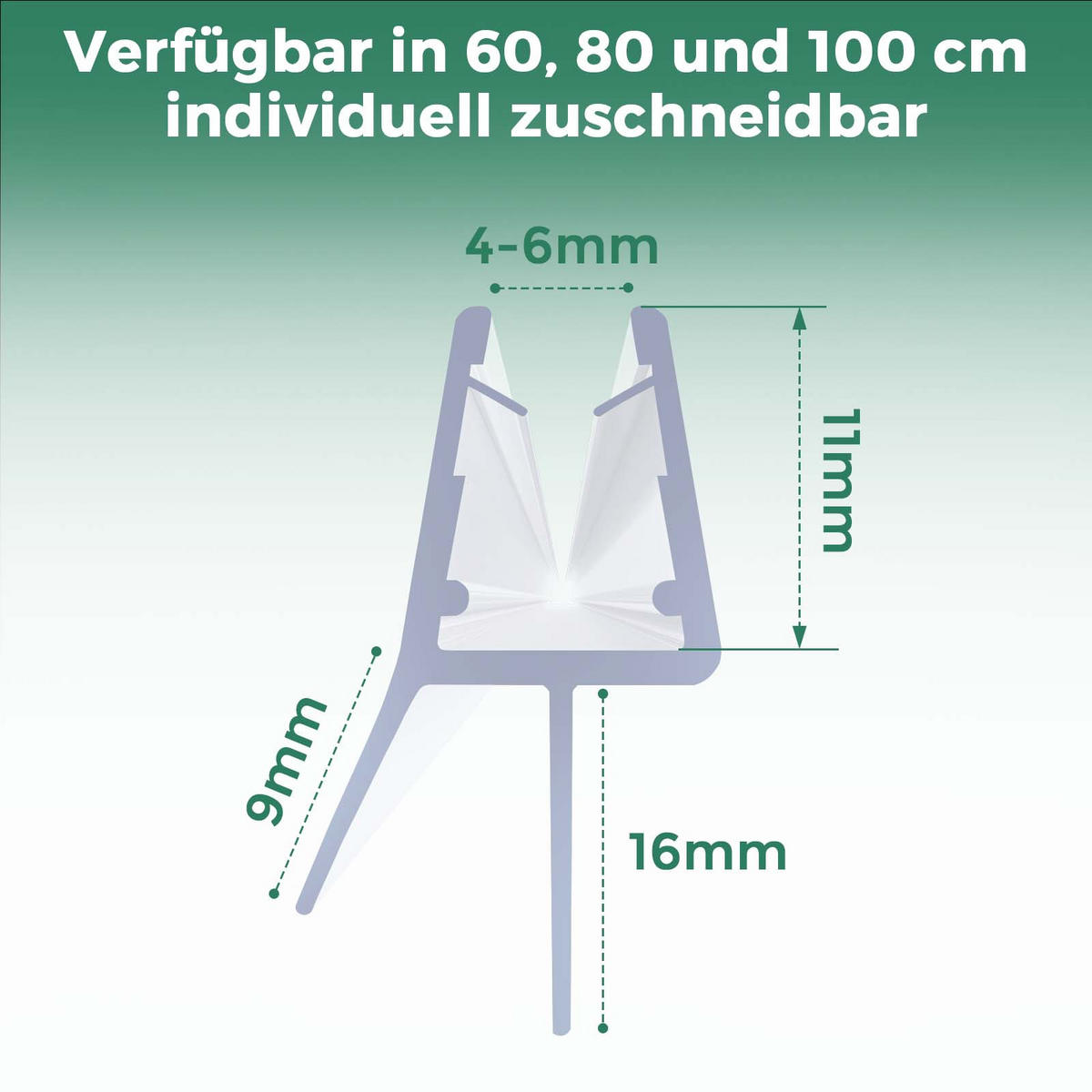 DUSCHDICHTUNG 60 cm für Duschtüren 4–6 mm transparent zuschneidbar - Transparent, Kunststoff (60/2.7cm) - S'AFIELINA