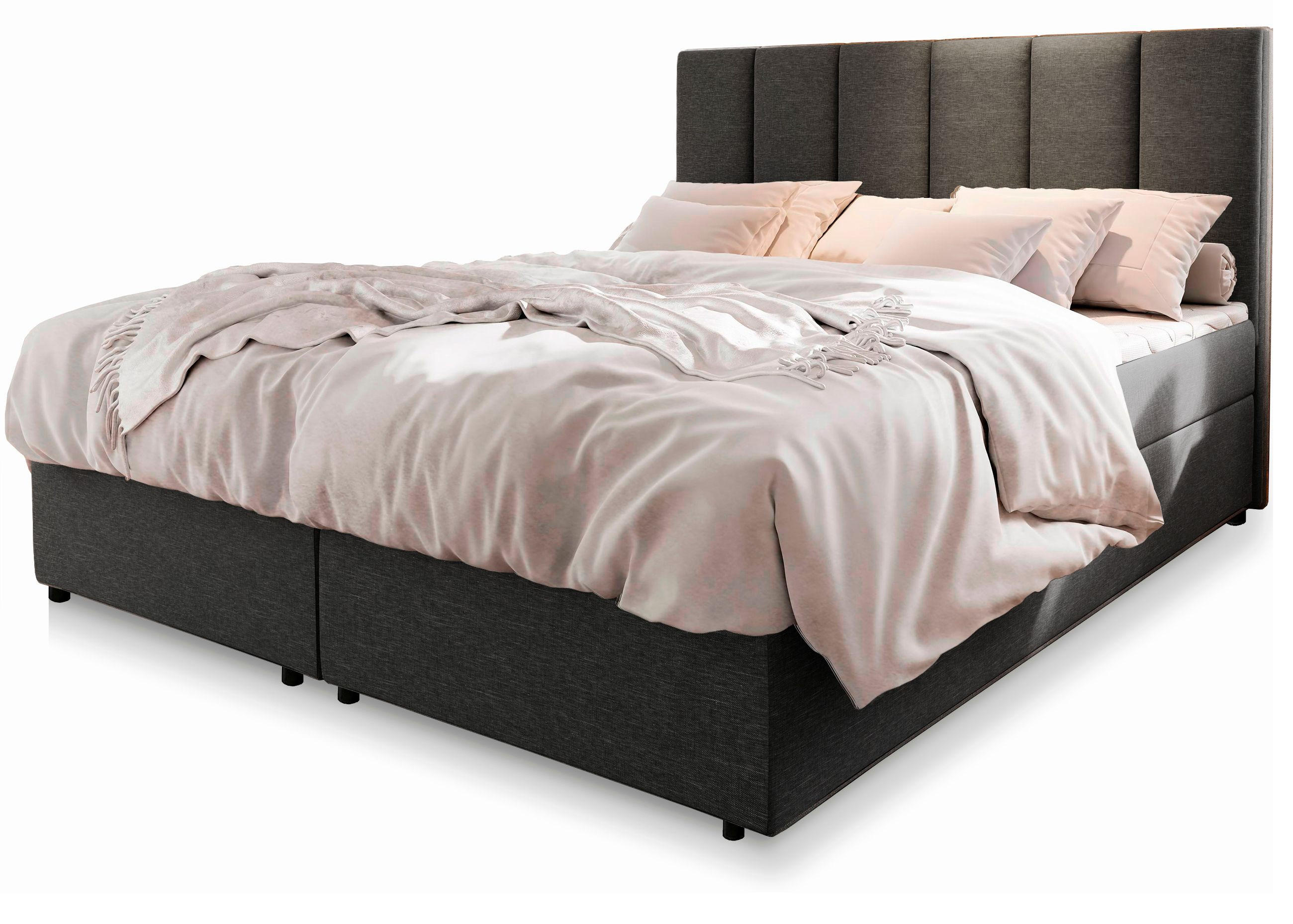 BOXBETT MERIL 140x200 cm mit Matratze und Topper - Dunkelgrau - Dunkelgrau, Holz (140/200cm) - MASSENO