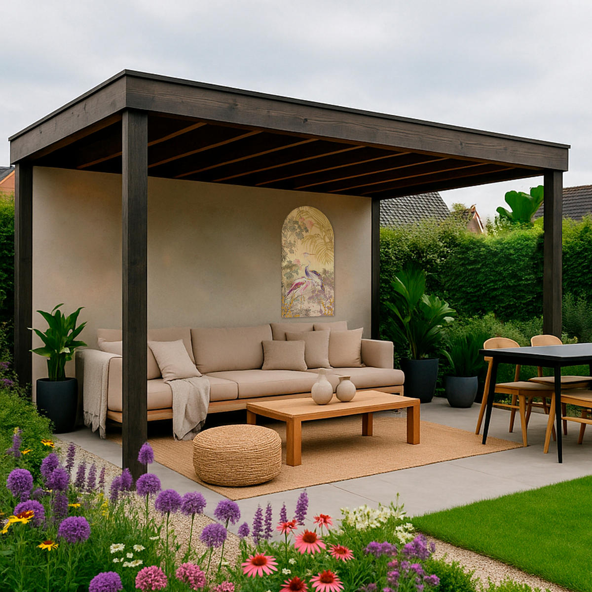 LEINWAND Reiher zwischen Blumen - Multicolor, Wellpappe (54/1cm) - Art for the Home