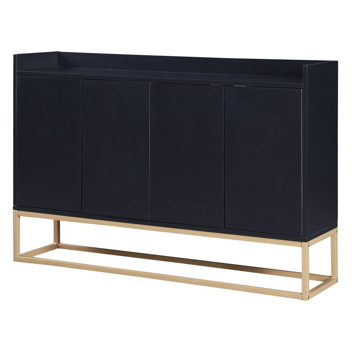 SIDEBOARD, Kommode mit 4 Türen, Verstellbaren Einlegeböden und goldenen Metallrahmen, Schwarz - Schwarz, Holz (30/80/120cm)