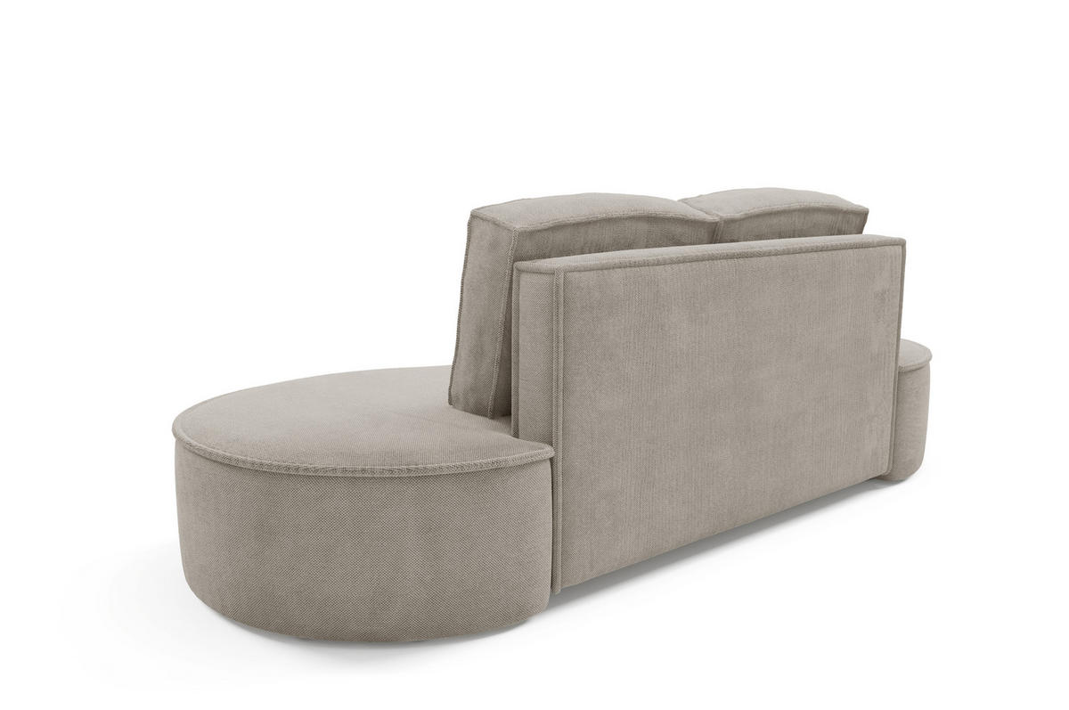 SOFA Molly – Freistehendes halbrundes Designsofa mit zwei eleganten, abnehmbaren RückenKissen, Curio Stoff, Größe: 234x101x88 cm, Esche - Silberfarben, Holz/Textil (234/88/101cm) - DomoHome