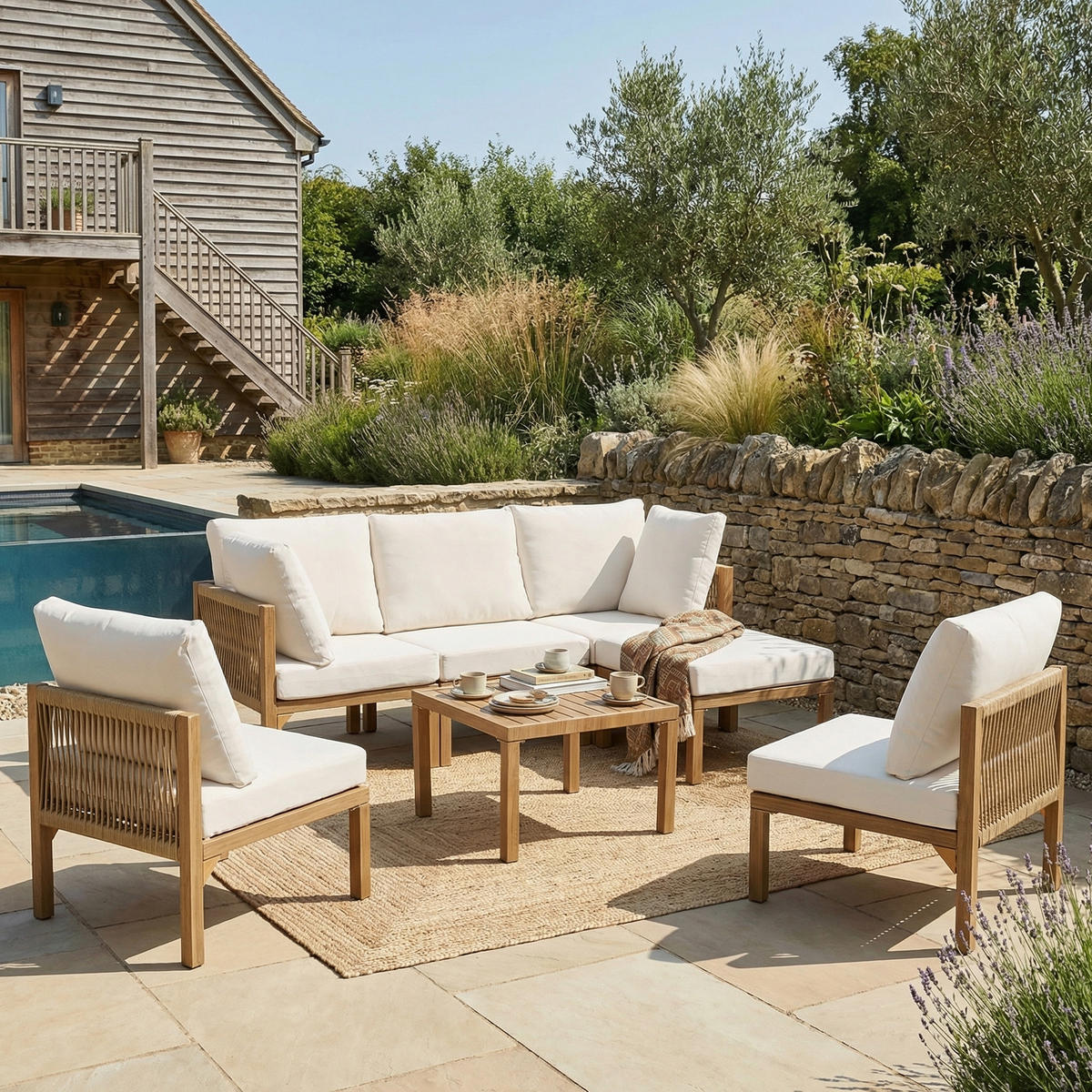 MODULARES Garten Lounge Set 240×180×84 cm für 6 Personen, beige - Beige, Textil