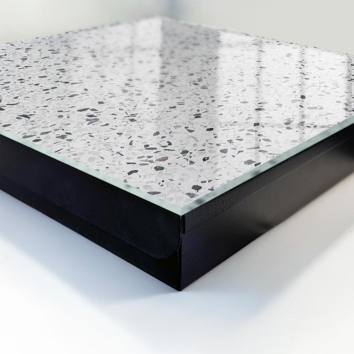 SCHLÜSSELBOX Schwarz 30x30 cm- Türöffnung nach rechts - Terrazzo-Stil - Weiß, Metall (30/30/5cm) - TULUP