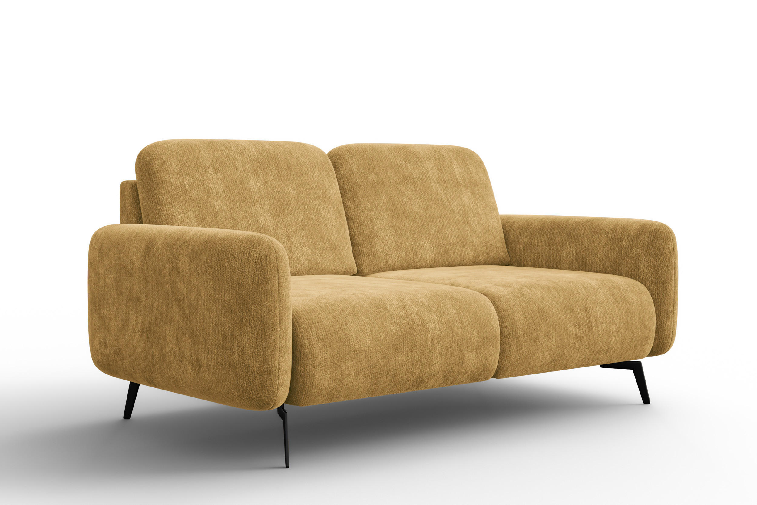 SOFA FEBE 2-Sitzer, safranfarbener Chenille-Stoff - Gelb/Schwarz, Holz/Textil (160/82/96cm) - Wozimo