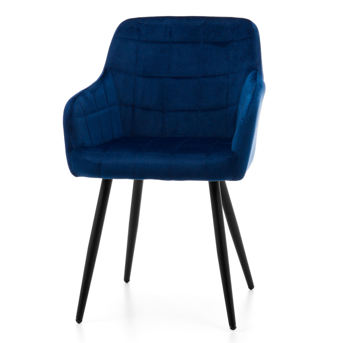 STUHL ORTE gepolstert mit Steppung - dunkelblau - Samt Velours - Schwarz/Dunkelblau, Textil/Metall (56/85/62cm) - NEW HOME