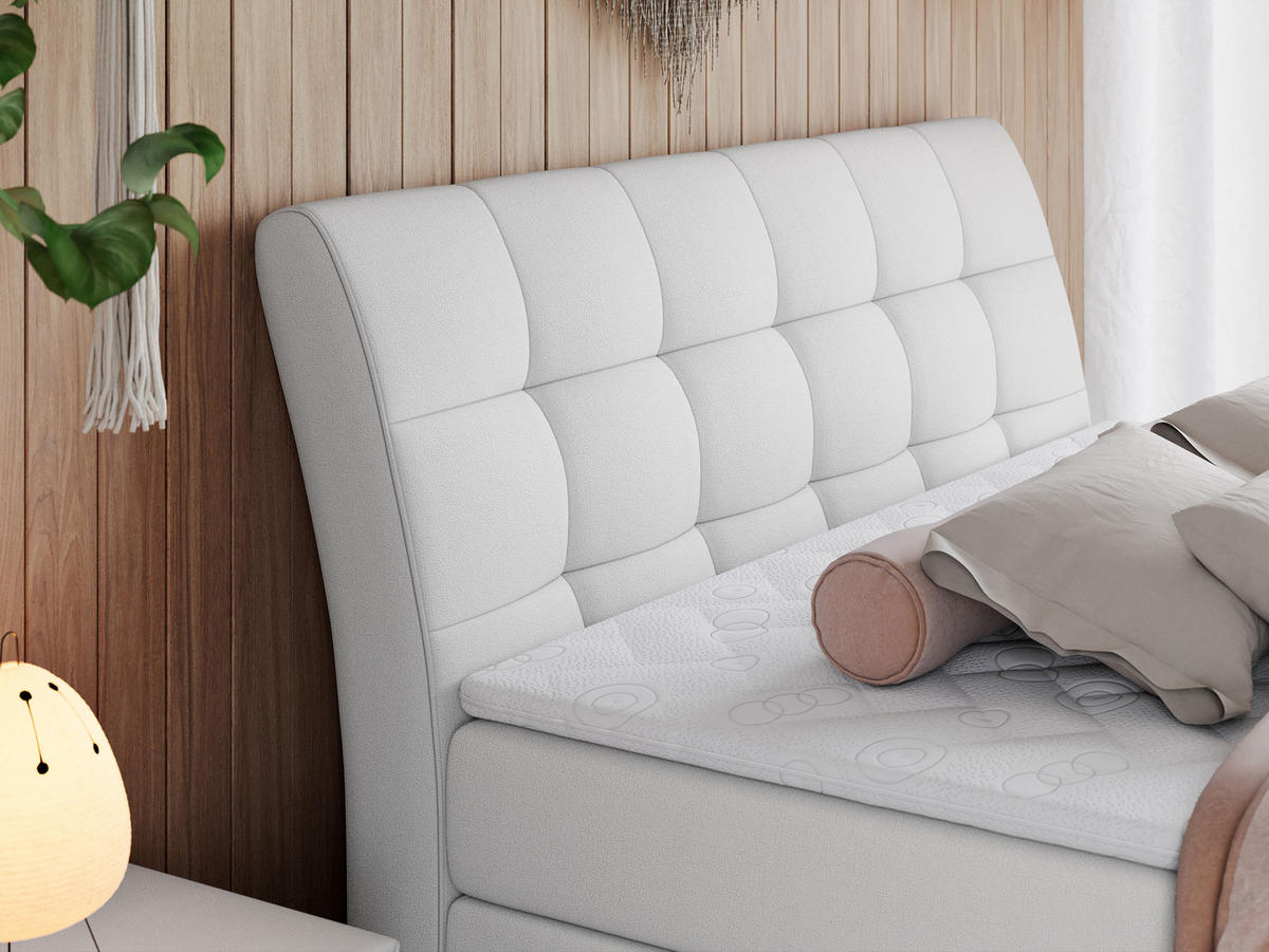 BOXSPRINGBETT GOLD-10 KING 180/200 Weiß Kunstleder - H3 - Weiß, Holz/Textil (180/200cm) - MKS