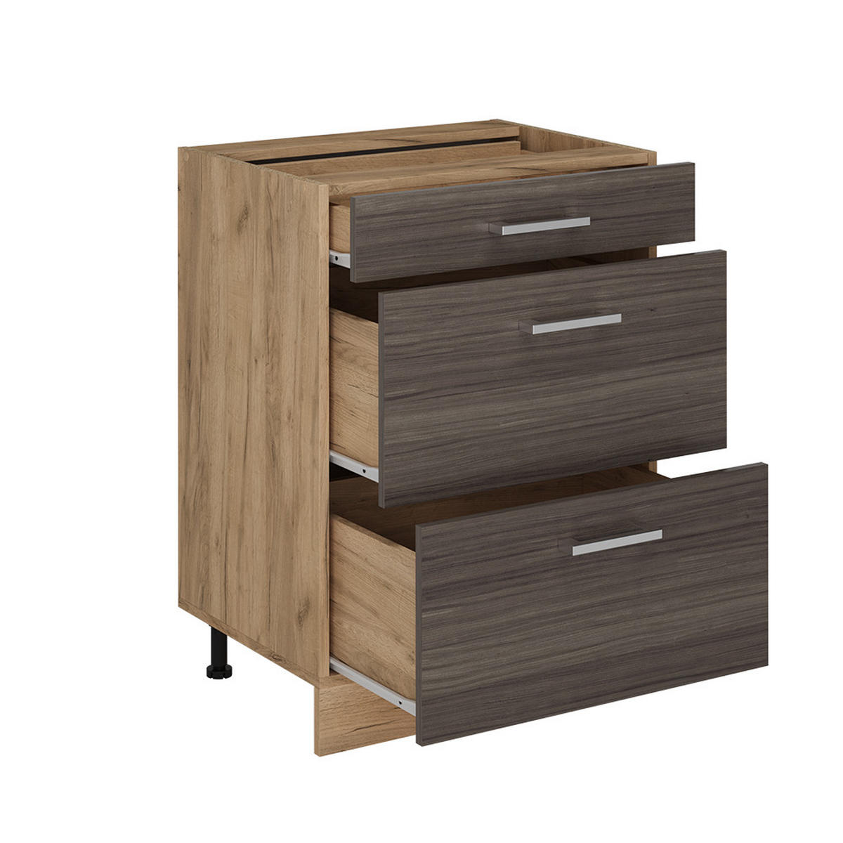 KÜCHENUNTERSCHRANK R-Line Edelgrau 60 cm mit Schubladen, ohne Arbeitsplatte - Honigeiche/Eiche Wotan, Holzwerkstoff (60/81.6/46cm) - Vicco