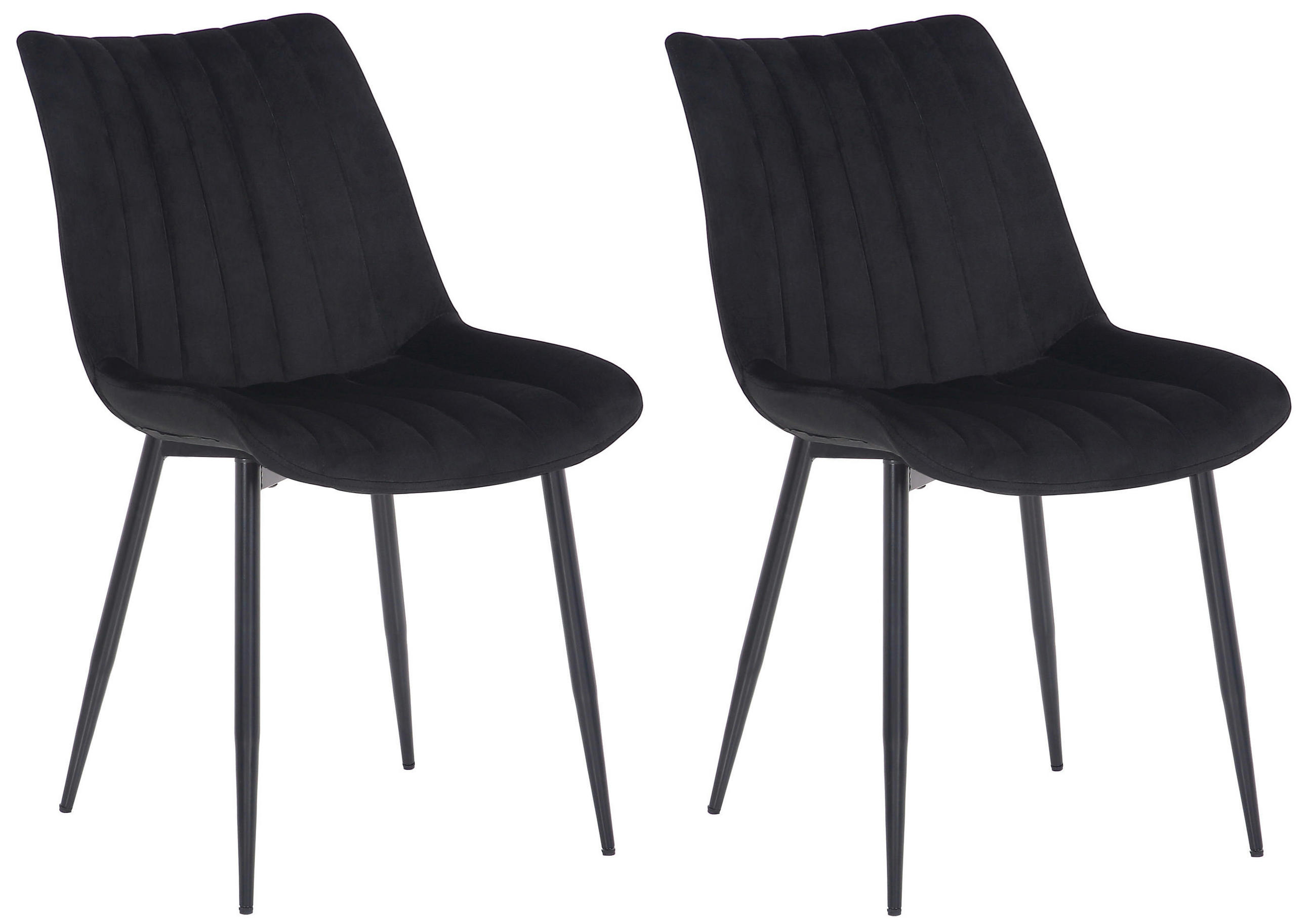 STUHL 2er Set Samt schwarz - Schwarz, Textil/Metall (46/82/61cm) - CLP