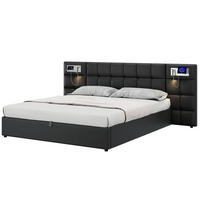POLSTERBETT 180/200 cm mit USB-Anschluss, kabelloser Ladefunktion, Beleuchtung und hydraulischem Stauraum, Schwarz - Schwarz, Kunststoff (180/200cm) - Redom