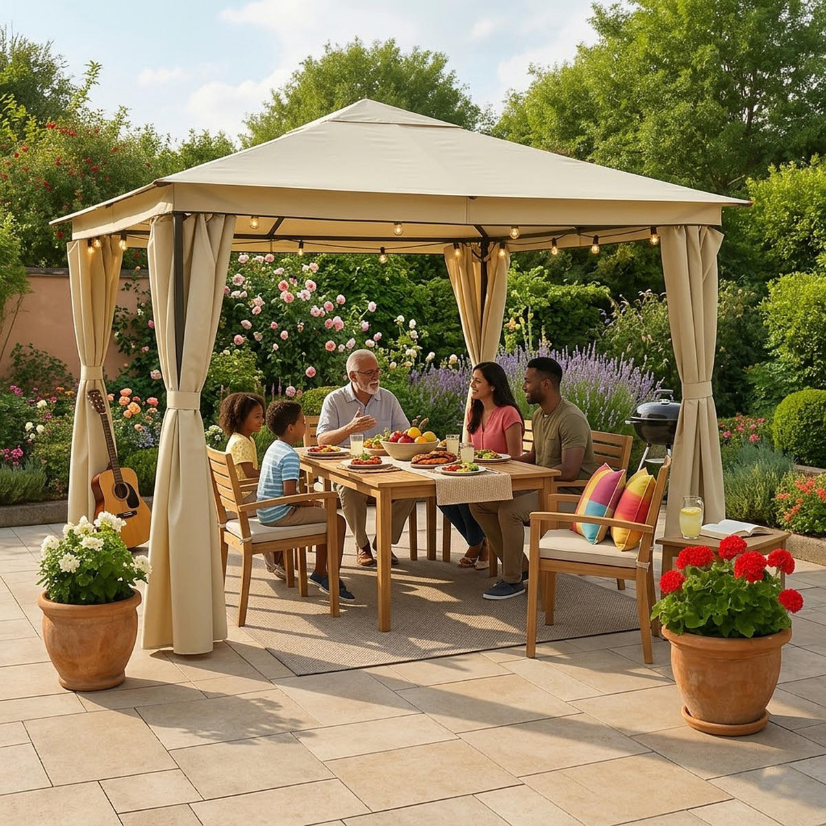 ERSATZDACH Venedig, Pavillondach 300x300 cm, PVC-beschichtet, Farbe: écru - Naturfarben, Kunststoff (300/0.3/300cm) - TPFGarden