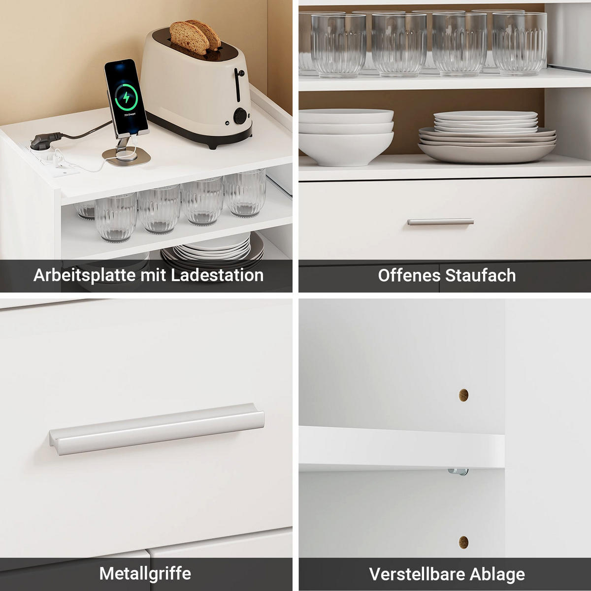 MIKROWELLENSCHRANK mit 4-in-1-Ladestation 61,5×40×92 cm - Ahornfarben, Fell (61/92/40cm) - SoBuy