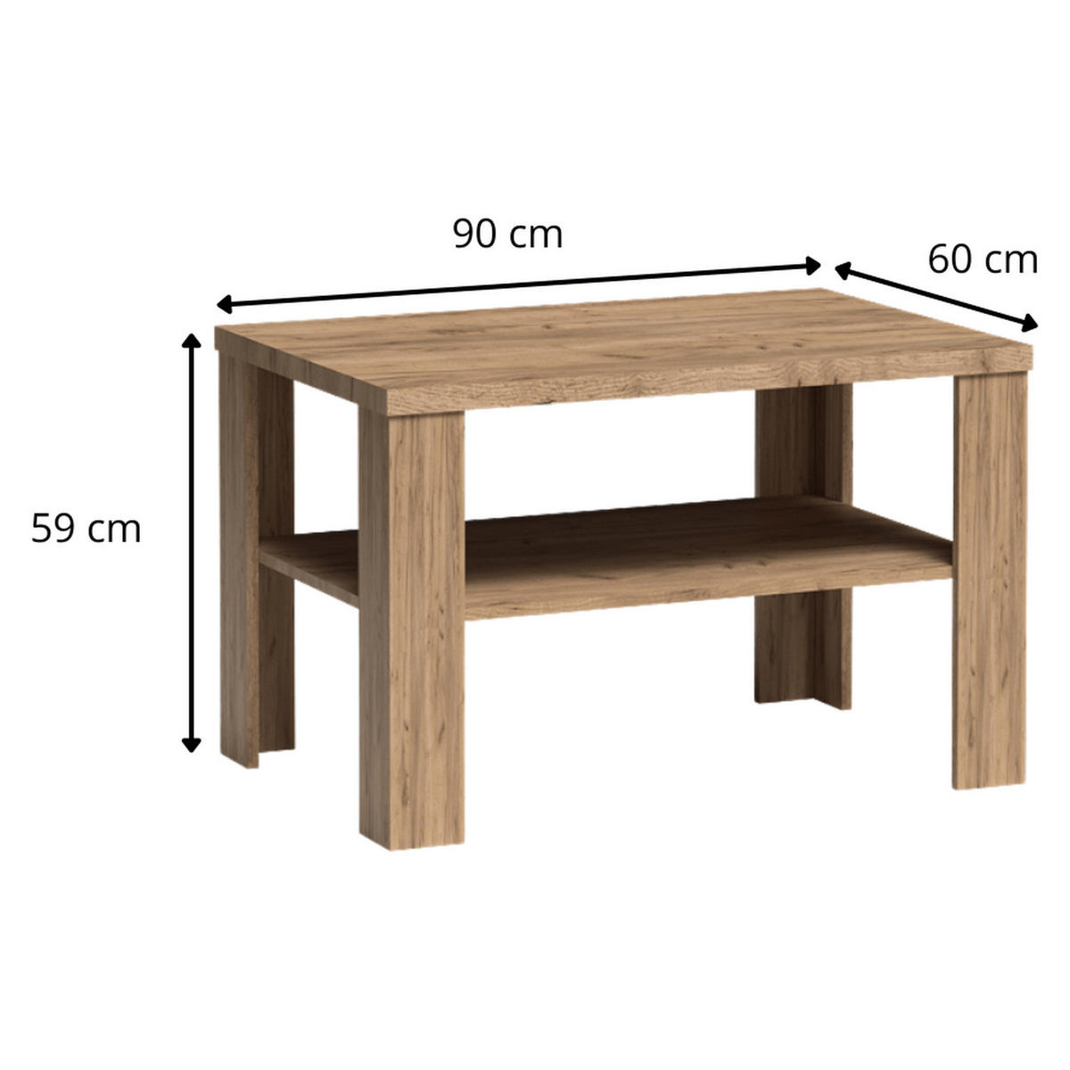 COUCHTISCH Antica New AN-14 90 x 60 x 59 cm Kraft Gold - Wildeiche, Holzwerkstoff (60/90/59cm) - Koseto