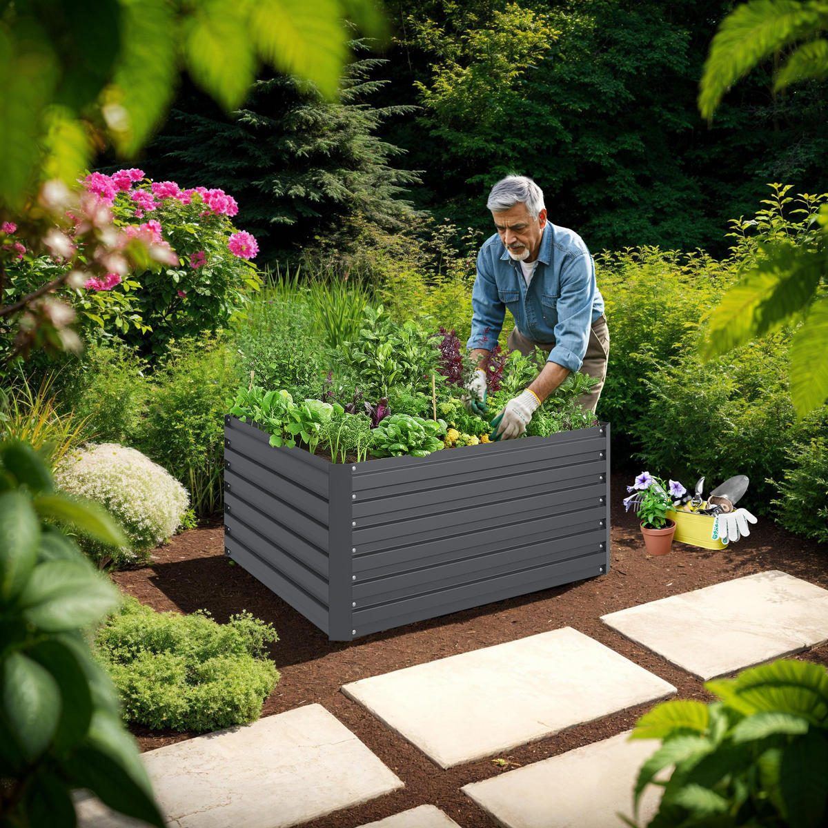 HOCHBEET Blomma,100 x 100 x 56 cm,anthrazit - Anthrazit, Metall (100/56/100cm) - tectake