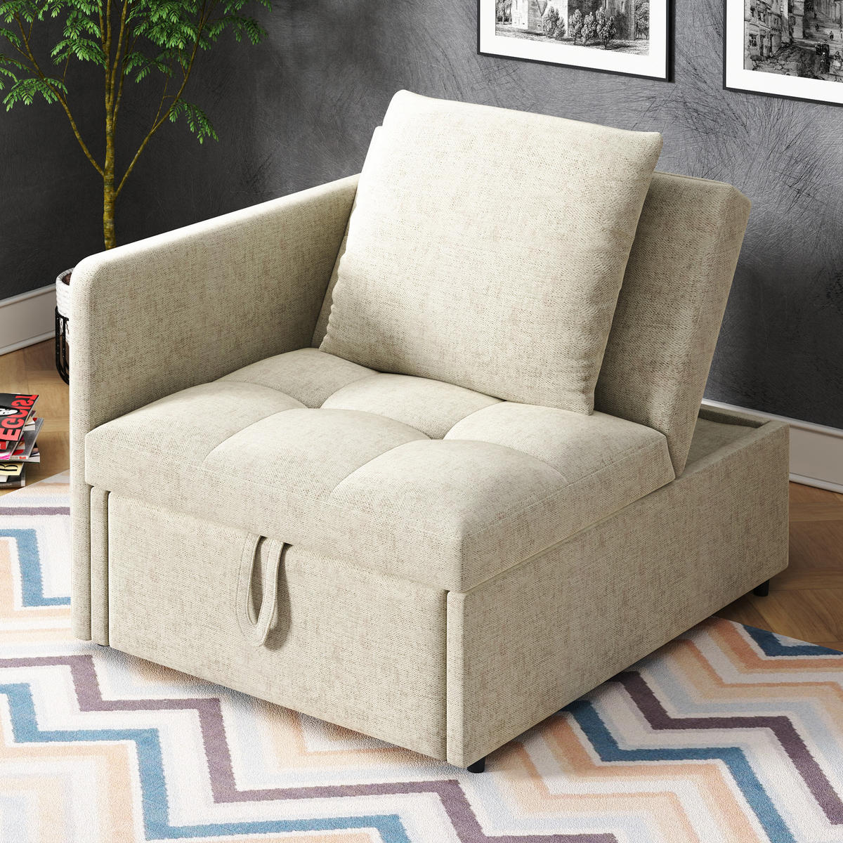 SCHLAFSOFA 177/68/65 cm Beige mit Verstellbare Rückenlehne - Beige, Textil (177/65/68cm) - Oxeza