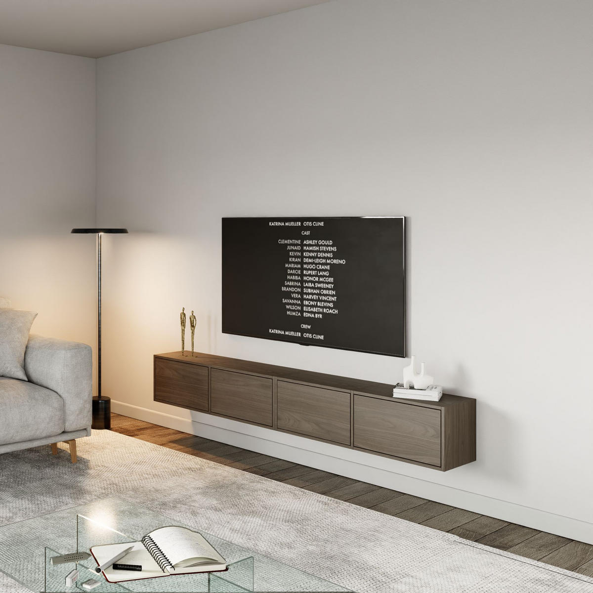 TV-LOWBOARD Framme hängend Walnussoptik Wisconsin 200 cm - Dunkelbraun, Holzwerkstoff (201.2/30/30cm) - Selsey