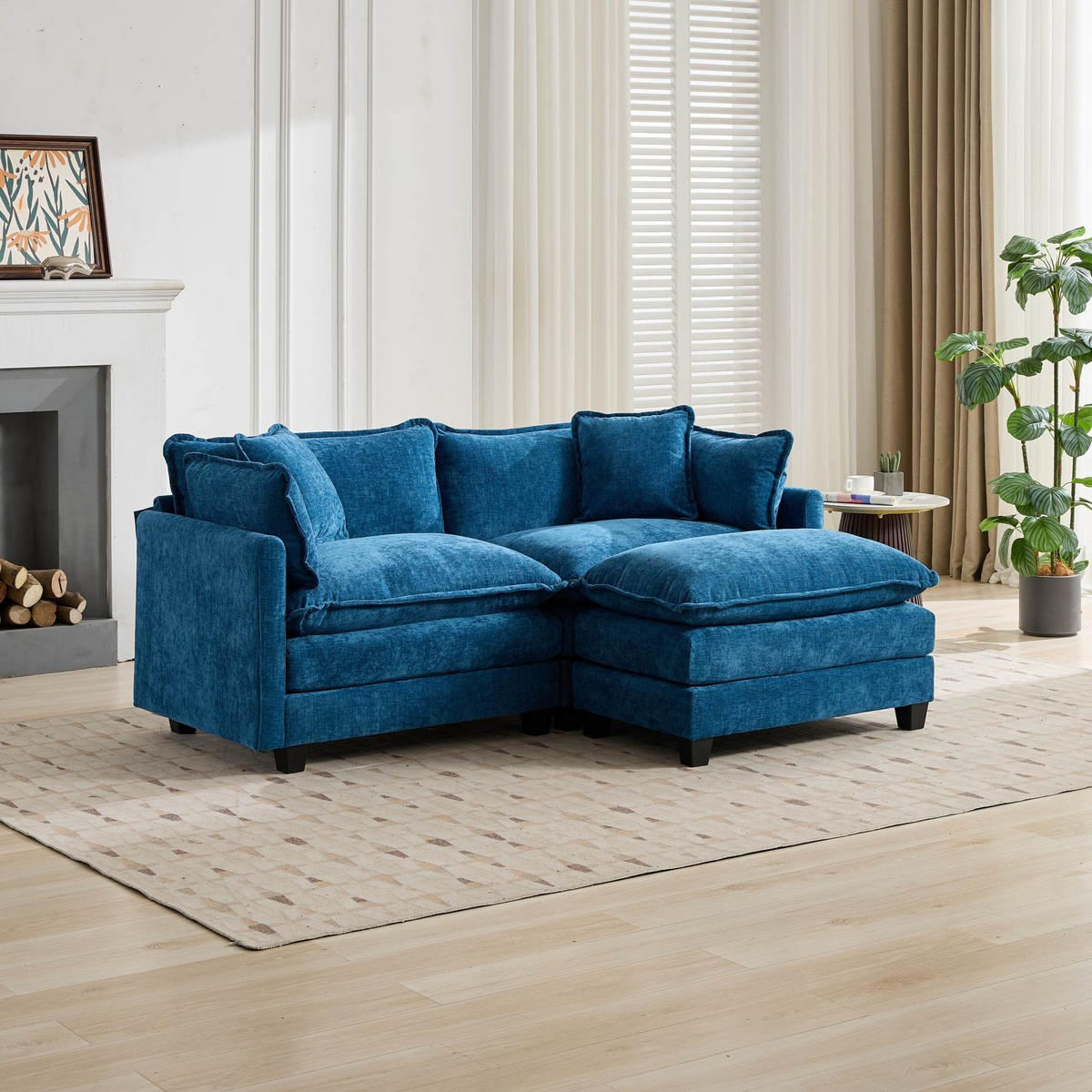 SOFA modular Chenille Blue 2-Sitzer - Blau, Holz (75/84/195cm) - Meubliv