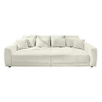 BIG-SOFA Federkern B294/T136/H86 cm, RGB-LED-Beleuchtung mit Fernbedienung, Chenille-Bezug in Beige / 15418 - Beige/Schwarz, Kunststoff/Textil (294/86/136cm) - luma-home