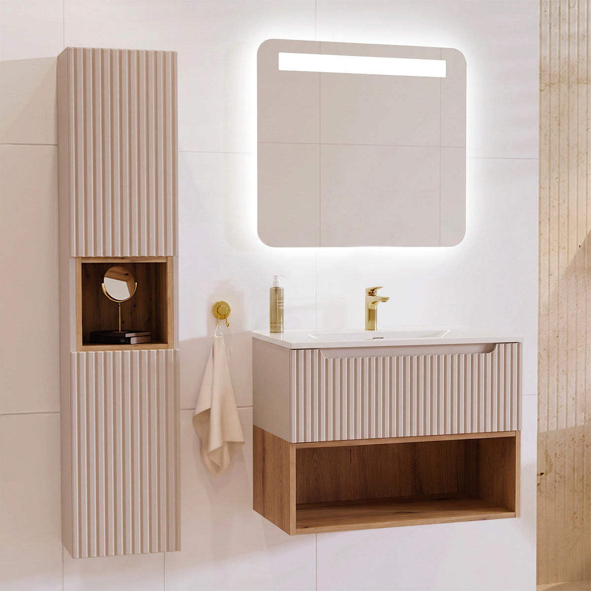BADMÖBEL 81cm Riva 2er-Set Kaschmir - Beige, Holzwerkstoff (81/60/40cm) - Petits-meubles