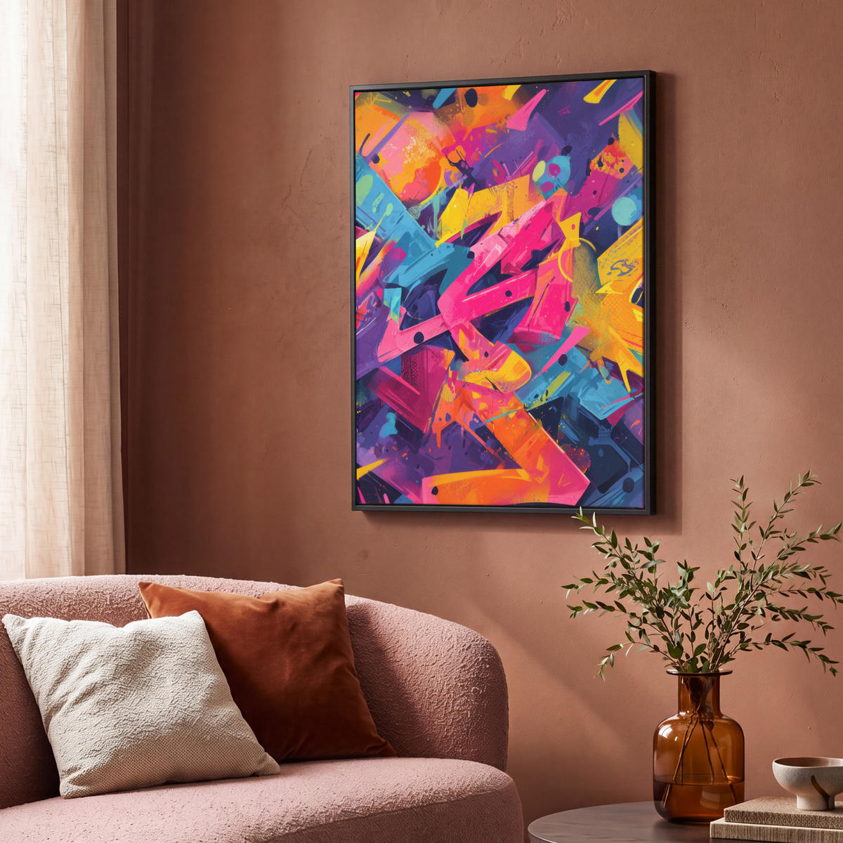 LEINWAND Bilder mit Rahmen - Abstrakt - Formen - Farbenfroh - 70x100 - Magenta, Textil (70/100cm) - MuchoWow