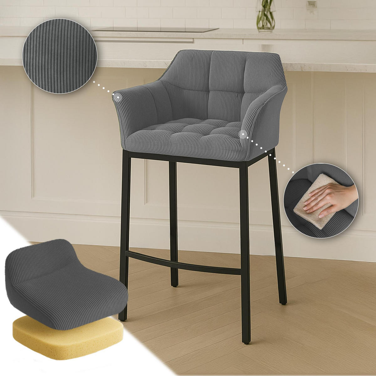 BARHOCKER Metall Grau - Schwarz/Grau, Metall (64/110/48cm) - CLP
