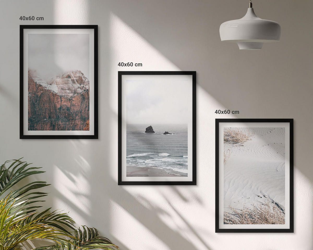 WANDBILDER 3er-Set - 40x60 cm Schwarzer Rahmen - Berge, Wolken, Meer, Sand, Natur - Schwarz, Kunststoff (40/60cm) - ArtPrintCave