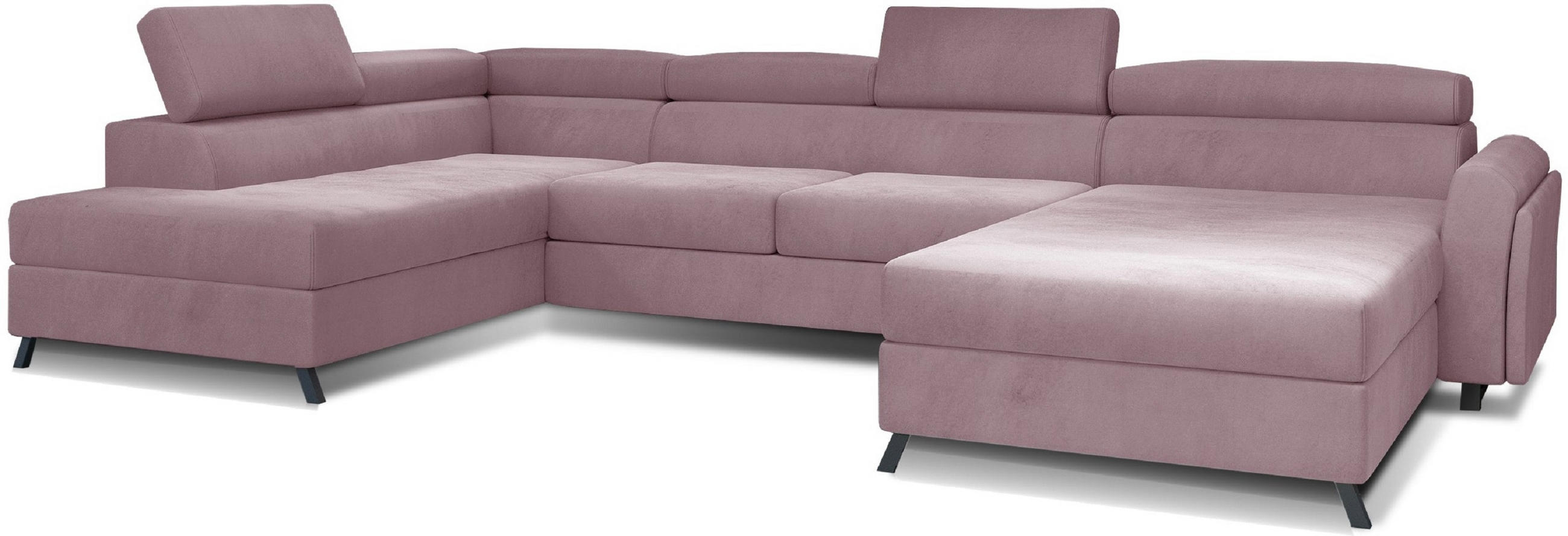 WOHNLANDSCHAFT mit Schlaffunktion und Bettkasten - Schwarz/Rosa, Textil/Metall (370/98/200cm) - Eltap