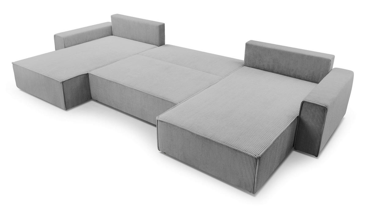 WOHNLANDSCHAFT Cedria Hellgrau 389/145/85 cm mit Schlaffunktion - Hellgrau/Schwarz, Kunststoff/Textil (389/85/145cm) - AX Living